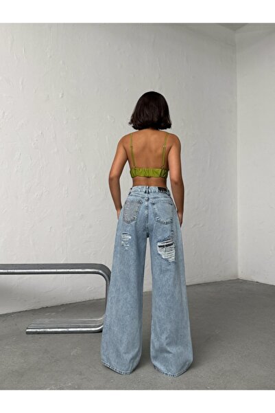 ADAMODA.RO Blugi din denim cu croială largă și detalii rupte