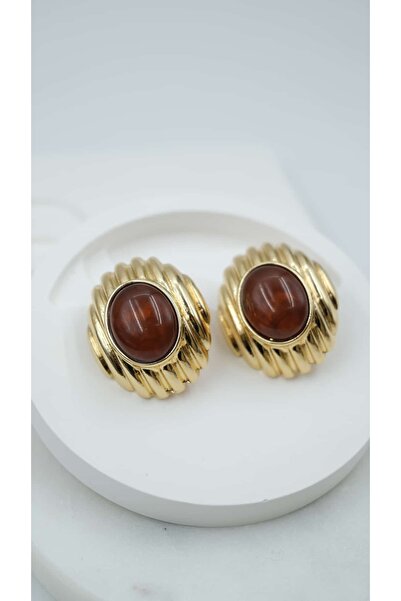 Jerie Gold Curved Serrated Plate Vintage Earrings