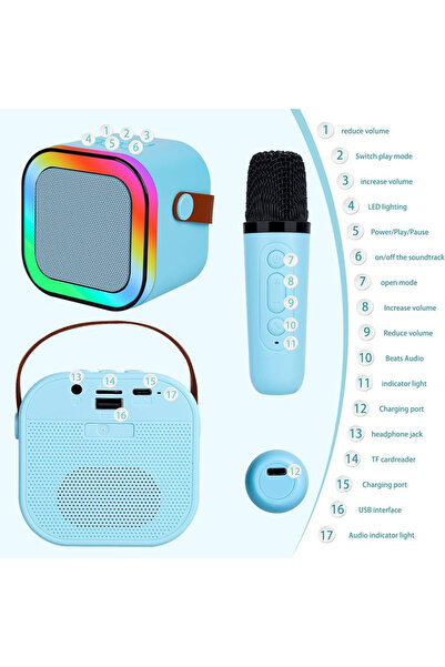 OEM Set de 2 microfoane karaoke cu difuzor portabil, LED-uri colorate, wireless, Bluetooth, efecte vocale