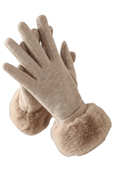 EFAYN.RO Women's gloves, voluminous and fluffy edge, chic accessory, universa...