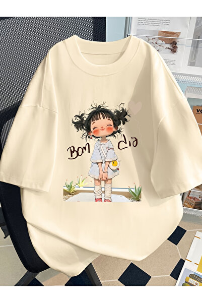 ELAN WEAR Women's Printed Oversize Women'S/Men's Unisex White Tshirt