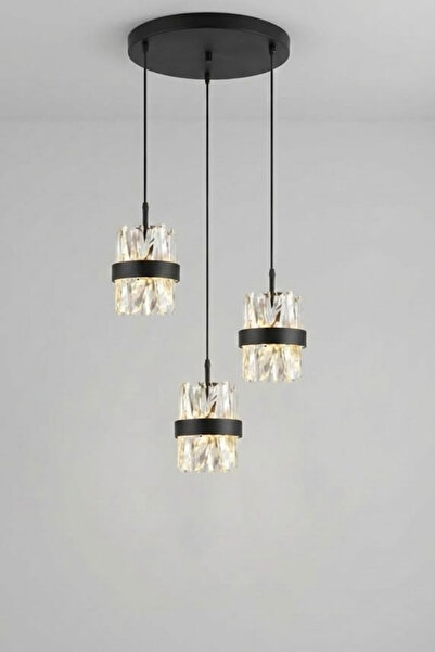 RONİSU AYDINLATMA Roxy 3'lü Taşlı Sarkıt Kristal Taşlı LED Avize