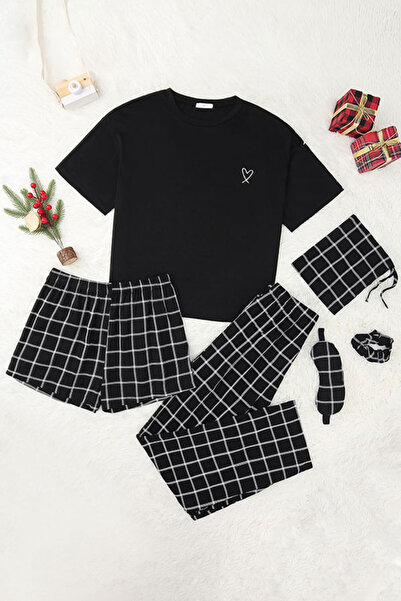 dorbe cozy geo pattern crew neck short sleeves home lounge sleepwear 6 piece set