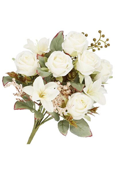 SERSIMO Artificial flower bouquet made of polyester, 9 strands roses and lili...