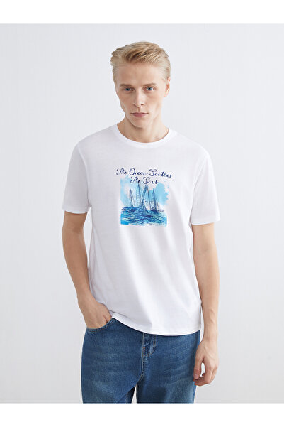 LC Waikiki تيشيرت رجالي قطني مطبوع برقبة دائرية ومقاسات كبيرة