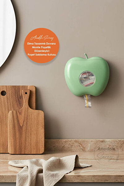 Anadolu Saray Elma Tasarımlı Duvara Monte Poşetlik Düzenleyici Çok Amaçlı Mut...