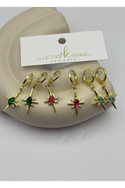 BİJU YILMAZ Vip Gold Colorful Stone Dangle Earrings Set of 6 - 26Vipkp57