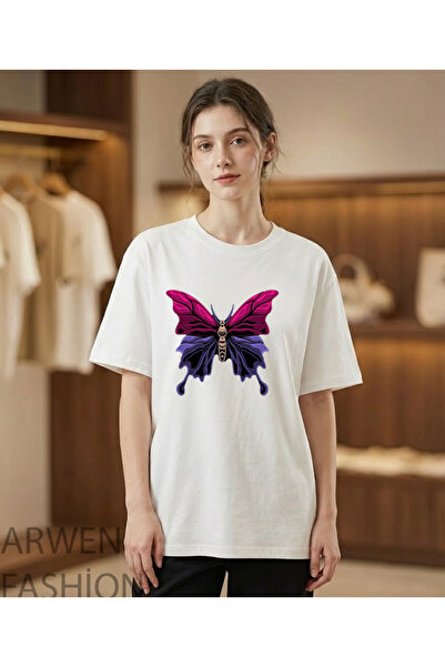 LELVANİ Women's Colorful Butterfly Print T-Shirt
