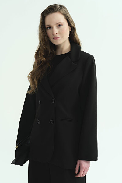 Hooopstore Double-breasted Black Jacket
