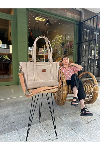 Atelier Lapina Ekru / Renkli Gelincikler / Fermuarlı, Çapraz Askılı, Mumlu Ka...