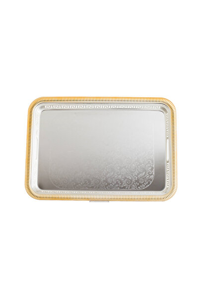 BASURRAH Rectangular stainless steel serving tray, silver and gold color, size