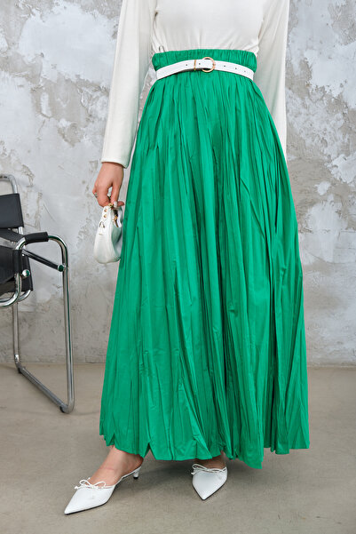 LOCCO Women's Elastic Waist Crinkle Detail Skirt Light Green