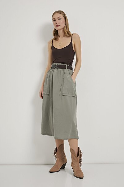 Arma Life Armalife 4450 bow belted pocket detail gabardine midi women's skirt