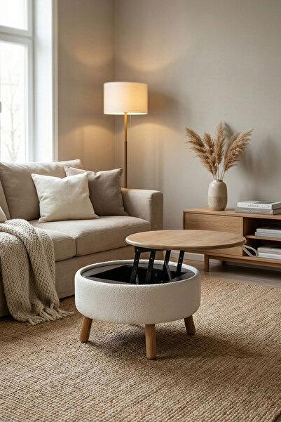 Zem İrina Sandıklı Mekanizmalı Orta Sehpa/Bench, Kırık Beyaz