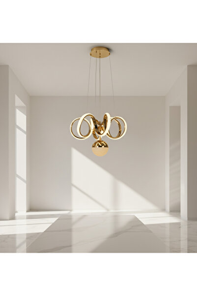 MYLUX AYDINLATMA VE TASARIM Davin Modern GOLD LED Avize – Spiral Halka Tasarı...