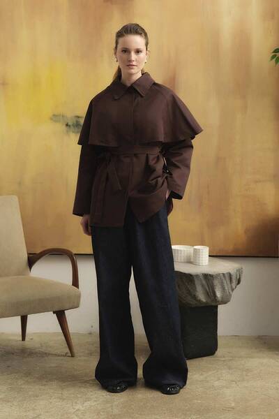 Hooopstore Cape Detailed Bitter Brown Trench Coat