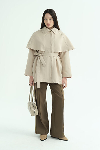 Hooopstore Stone Trench Coat with Cape Detail