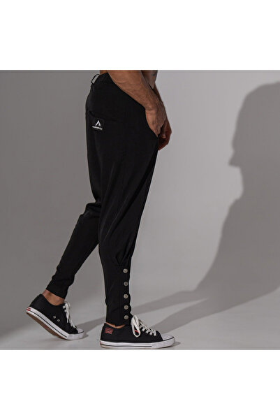 Asimetrix Store Men's black casual pants with metal buttons on the leg
