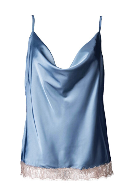 Noblesse Oblige Silk top with lace Luna blue Pal, S,