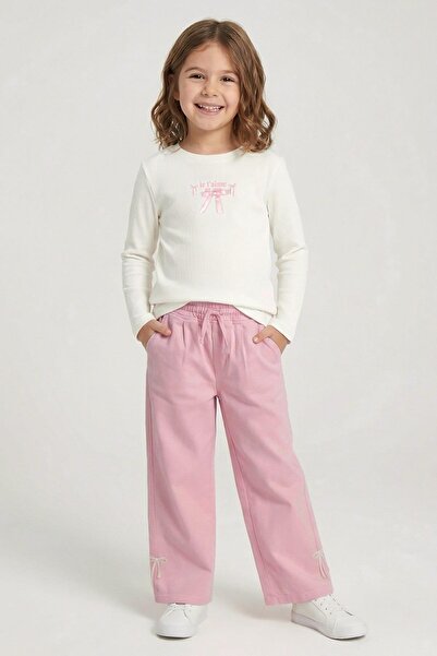 Dmb Girl's 4-9 Years Old Bow Embroidered Colorful Denim Trousers Pink
