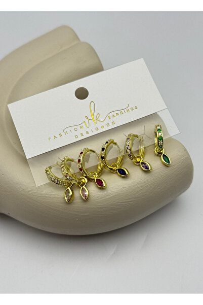BİJU YILMAZ Vip Gold Colorful Stone Dangle Earrings Set of 6 - 26Vipkp70