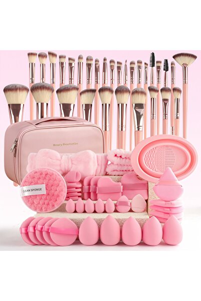 AVYRA Set Pensule Machiaj Profesionale 67 Piese. Gentuta pentru transport, ROZ