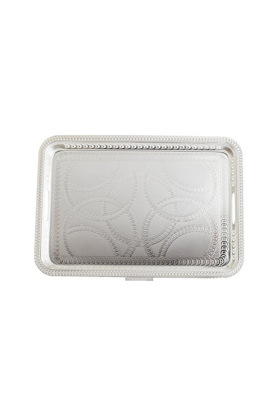 BASURRAH Rectangular stainless steel serving tray, silver and gold color, size