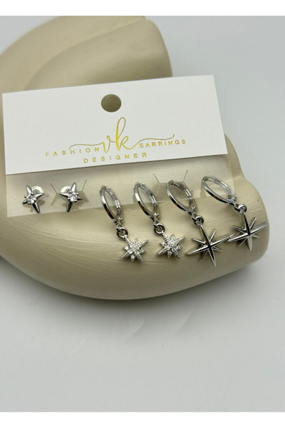 BİJU YILMAZ Vip Silver Stone Dangle Earrings Set of 6 - 26Vipkp64