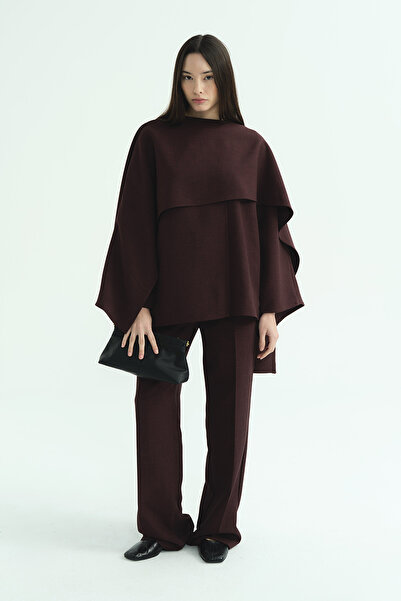 Hooopstore Cape Detailed Burgundy Tunic