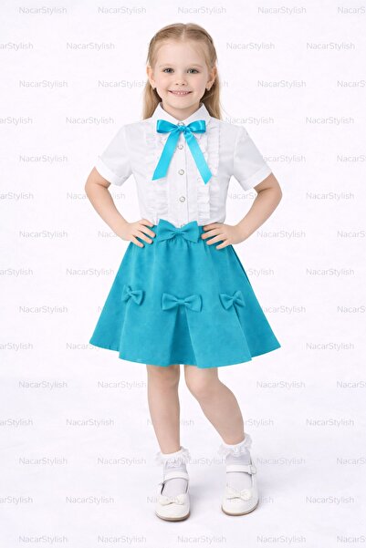 Nacar Kız Çocuk 23 Nisan 29 Ekim Fırfır Detaylı Gömlek&Fiyonklu Double Etek -...