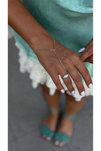 Velsha Gümüş Renk Topçuklu Zincir Detaylı Çelik Şahmeran