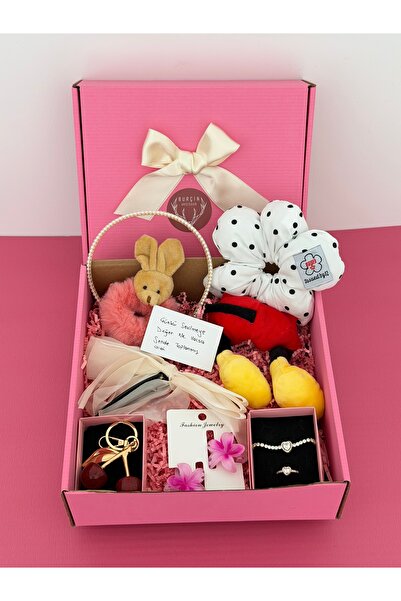 BURÇİN AKSESUAR 14 Şubat Sevgililer Günü Takı Toka Set, Gold Beyaz Taşlı Çeli...