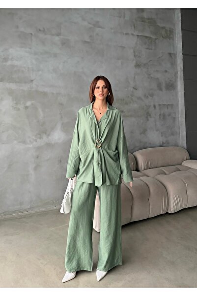 LE CARAMBOLE Set de două piese pentru femei, verde, supradimensionat, cu deta...