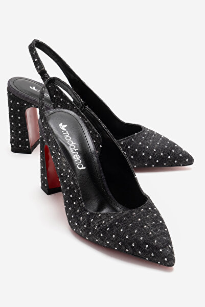 CCWAY AYAKKABI Women's Mirrored Open-Back Heeled Shoes Black Denim