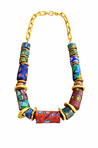 ssdesignatelier Gana Taşlı 24K Altın Kaplama El Yapımı Doğal Taş Kolye