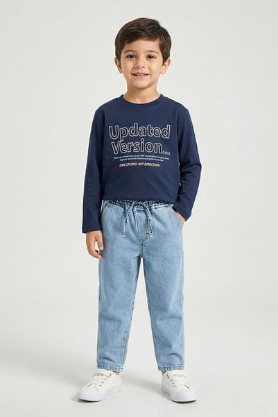 Dmb Boy's 4-9 Years Printed Thin Long Sleeve T-Shirt Indigo