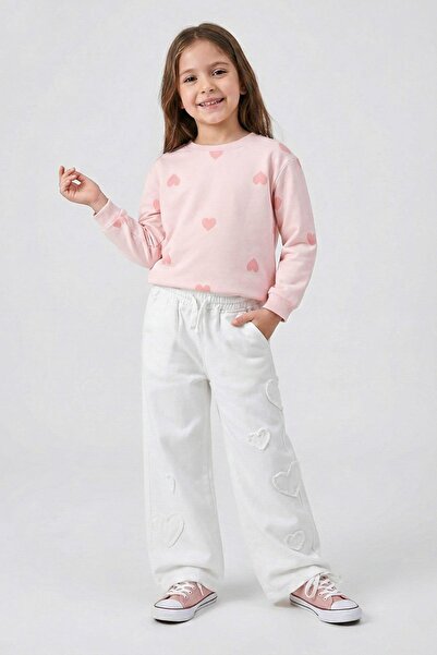 Dmb Mojo girl's heart embroidered palazzo pants white, ages 4-9