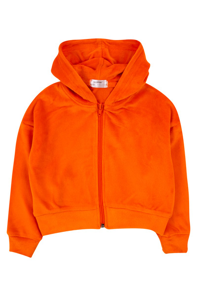 Mavipink Kız Çocuk Kapüşonlu Kadife Fermuarlı Sweatshirt