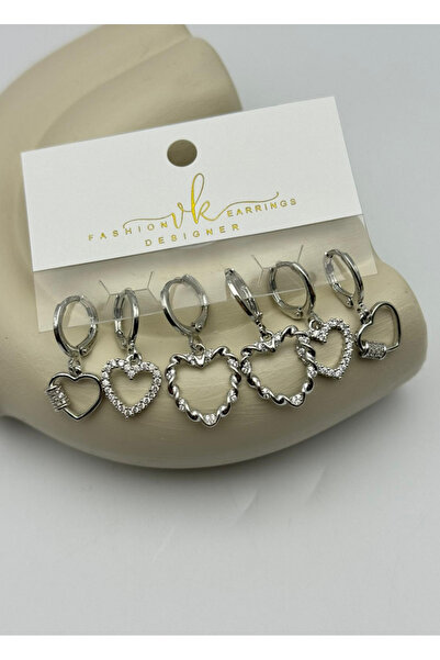 BİJU YILMAZ Vip Silver Stone Heart Dangle Earrings Set of 6 - 26Vipkp71