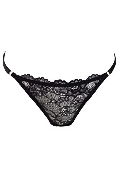OEM Chiloti String Dama cu Dantela Neagra & Flori One Size
