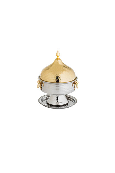 BASURRAH Indian stainless steel date bowl with a silver and gold base, 14 cm