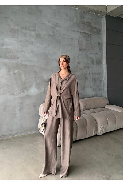 LE CARAMBOLE Women's Mink Oversize Accessory Detailed Shirt and Trousers Two-...