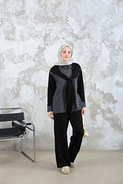 LOCCO Women's Plaid Pattern Two-Piece Suit Black