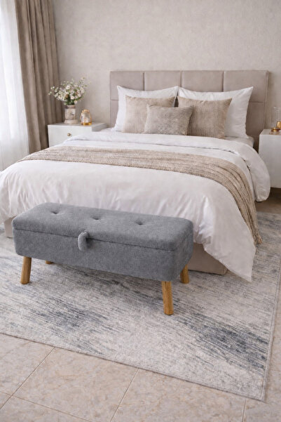 BEYLERBEYİ Yatak önü Sandıklı puf,ve giyinme odası,puf Bench, gri peluş kumaş...