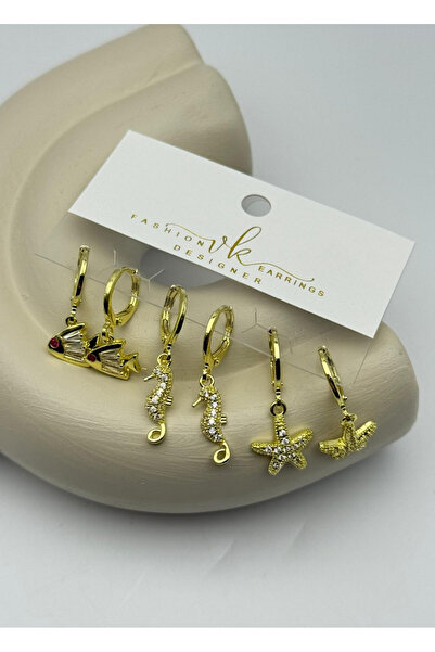 BİJU YILMAZ Vip gold fish, seahorse, and starfish stone dangle earrings - set...