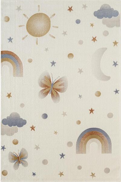 Karmen Halı Icon Kids IC010R Krem Renk Akrilik Gökkuşağı Ay Bulut Desenli Çoc...