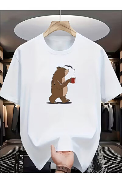 ELAN WEAR Tricou alb unisex oversize cu imprimeu GUITAR pentru femei/bărbați