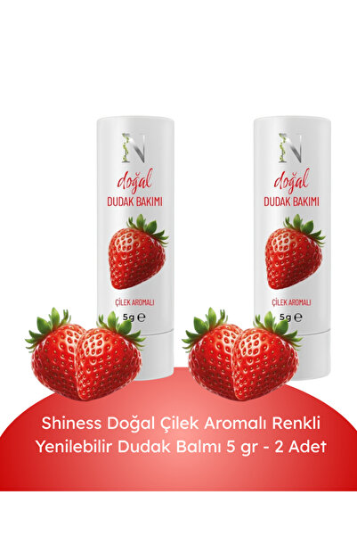 Shiness Doğal Dudak Balmı Yenilebilir Çilek Aromalı Renkli 2 li Paket