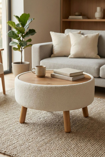 Zem İriva Sandıklı Mekanizmalı Orta Sehpa/Bench, Kırık Beyaz