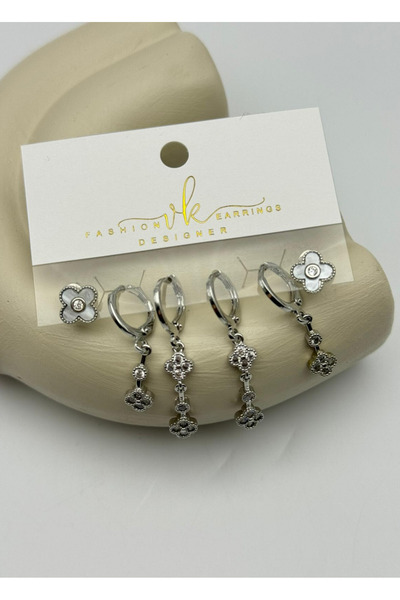 BİJU YILMAZ Vip Silver Stone Clover Dangle Earrings Set of 6 - 26Vipkp60